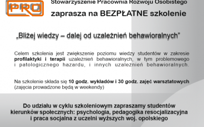 Bliżej wiedzy – dalej od uzależnień behawioralnych – cykl szkoleń